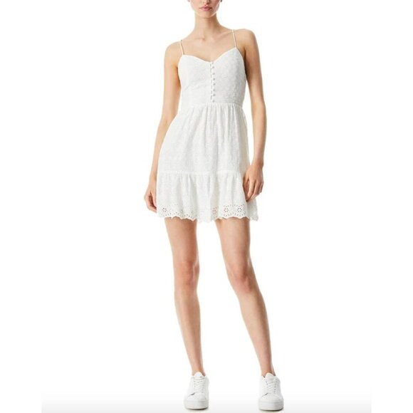 alice + olivia Fae Eyelet Embroidery Fit Flare Mini Dress White Womens Size 14 - Picture 13 of 13